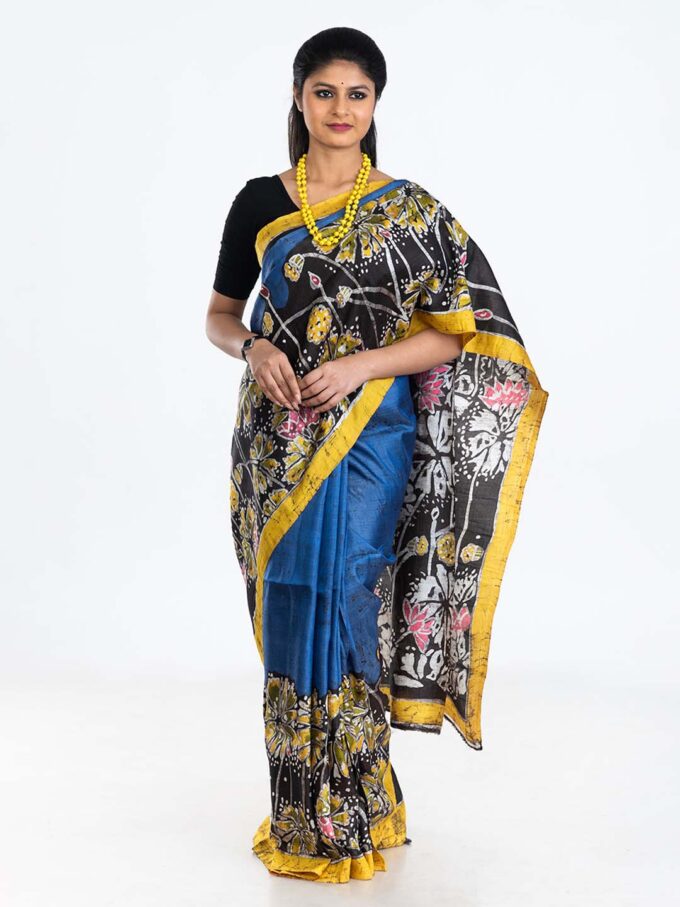 Blue Batik Silk Saree 3