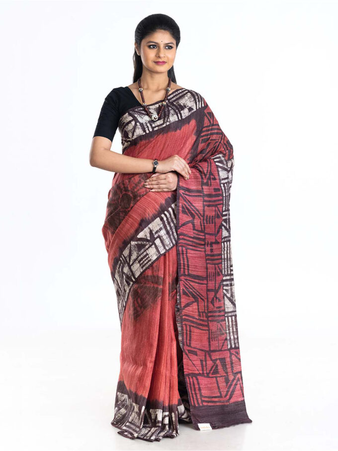 Geometric Batik Ghicha Salmon Saree