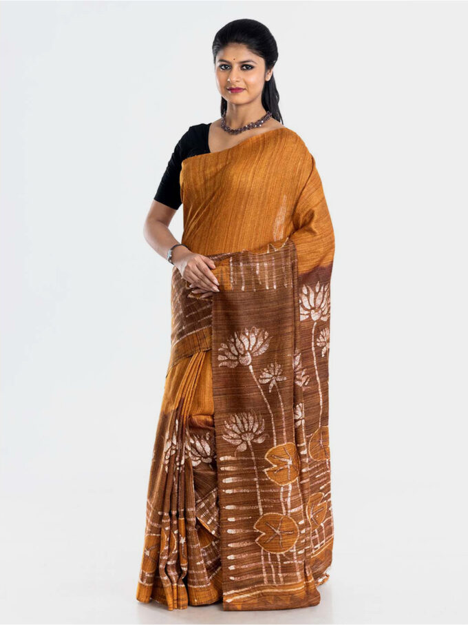 Mustard and Brown Batik Ghicha Saree