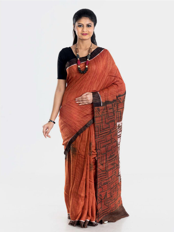 Rust Batik Ghicha Saree