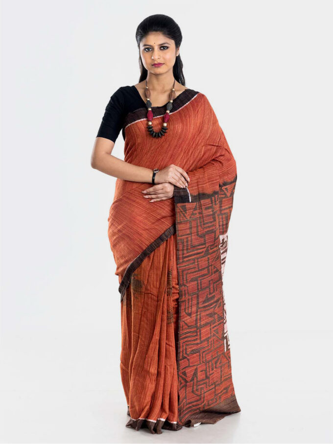 Rust Batik Ghicha Saree