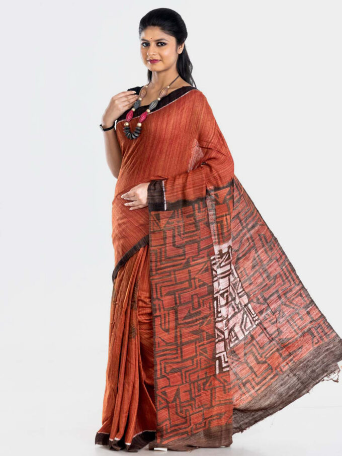 Rust Batik Ghicha Saree